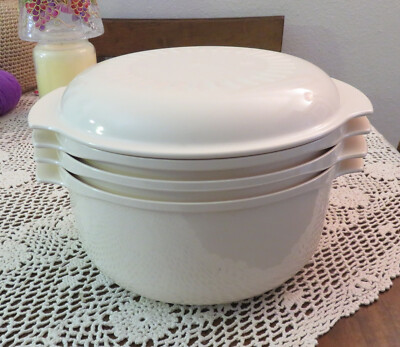 Vintage TUPPERWARE 5 Piece Almond STACK COOKER Steamer *Ex Cond*