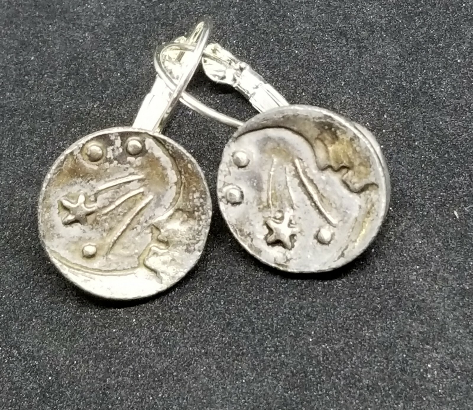 Fun Moon and Stars pewter earrings with SP leverback finding