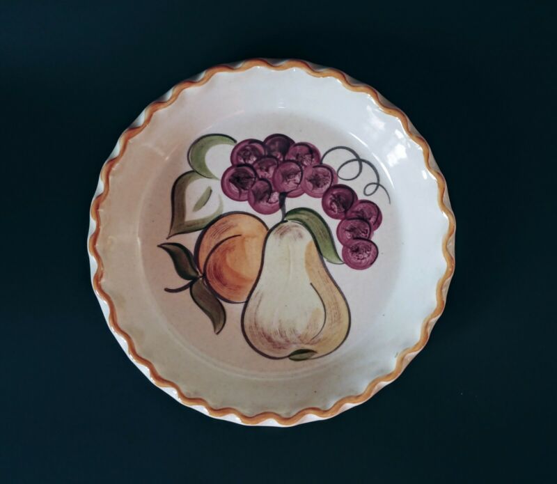 Vintage Los Angeles Potteries Ovenware Fruit Themed Pie Plate Quiche Dish 1971