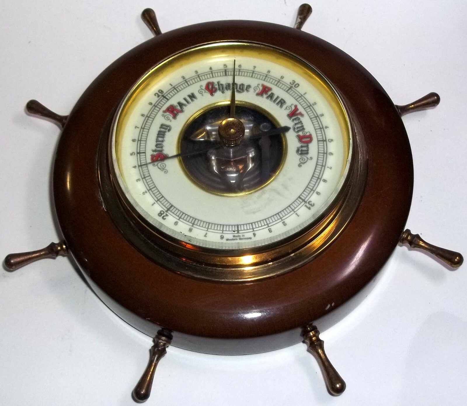 VINTAGE STORMY RAIN CHANGE FAIR VERY DRY BAROMETER NAUTICAL WHEEL 
