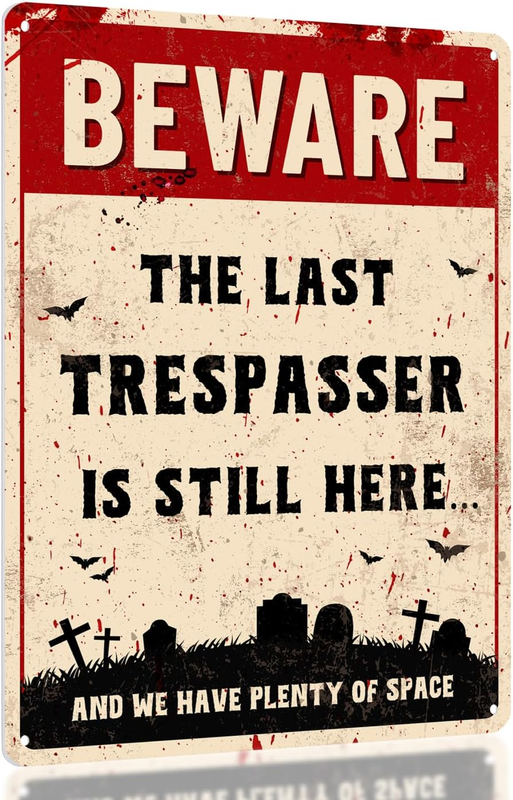 Funny Halloween Decor Sign - Halloween Graveyard Decorations, Funny No Trespassi