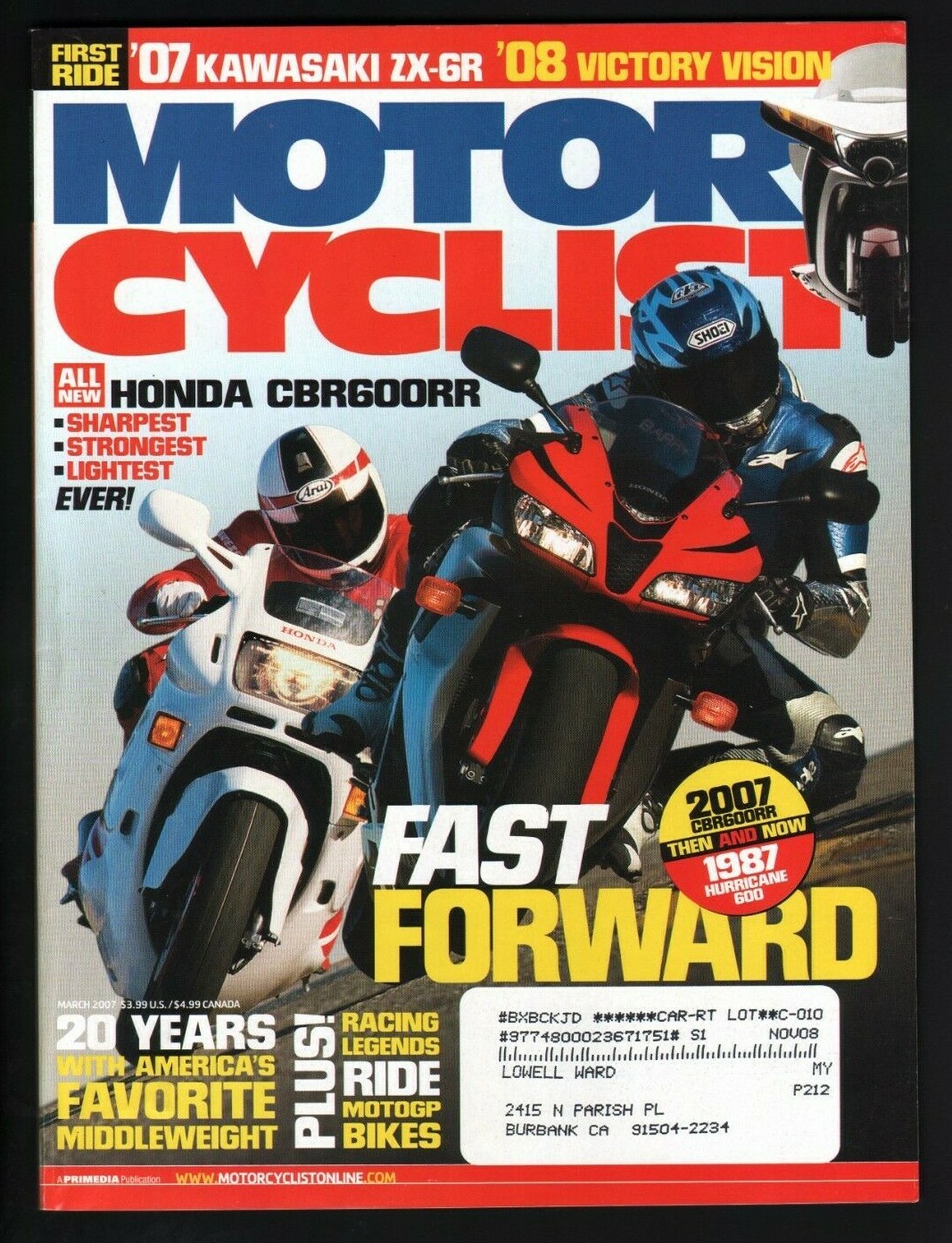 2007 March Motorcyclist Motorcycle Magazine - Honda CBR600RR | eBay