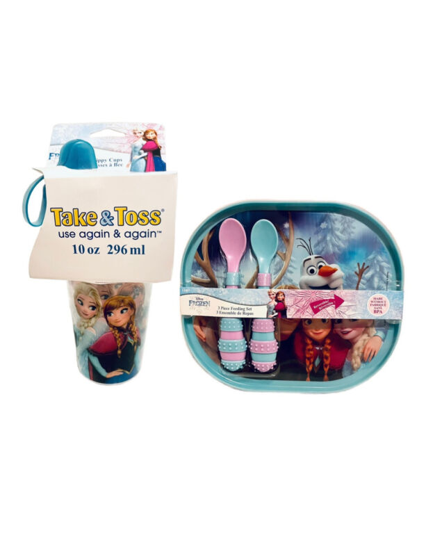 Disney Frozen Tupperware 3pc Feeding Set and 4pc Sippy Cups 10oz. Lot Of (2) NEW