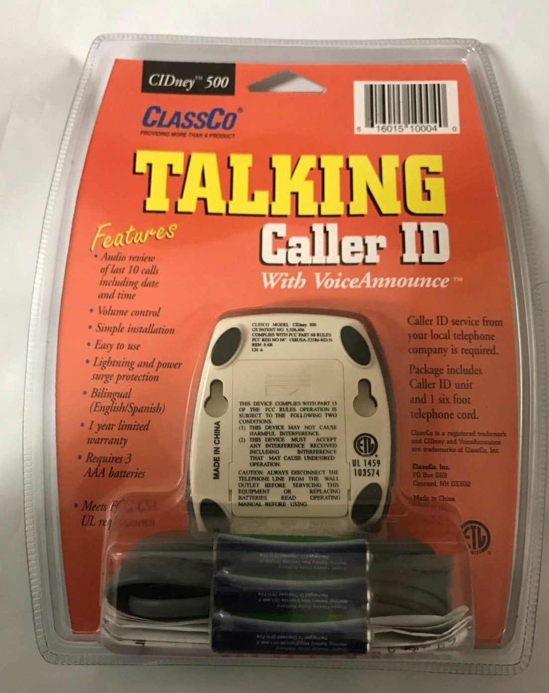 NEW SEAL CLASSCO CIDney 500 TALKING CALLER ID WITH VOICE ANNOUNCE