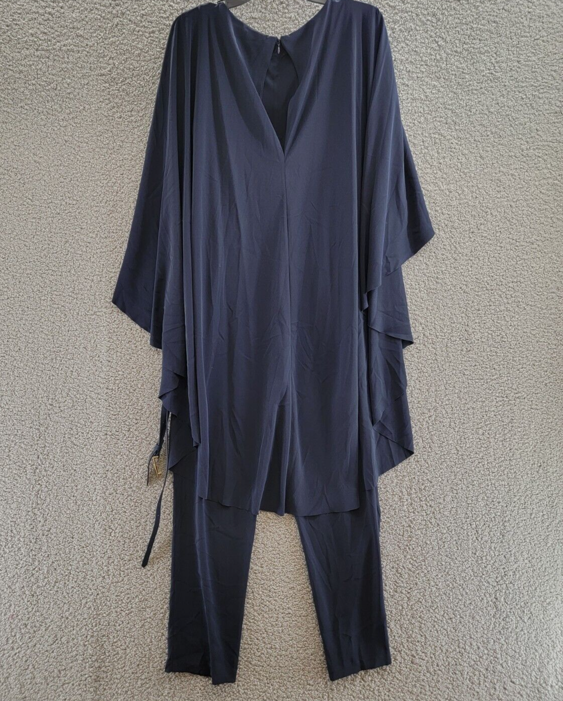 Lauren Ralph Lauren Georgette Cape Jumpsuit Women's 6 Navy Belted Back Zipped - Picture 12 of 19