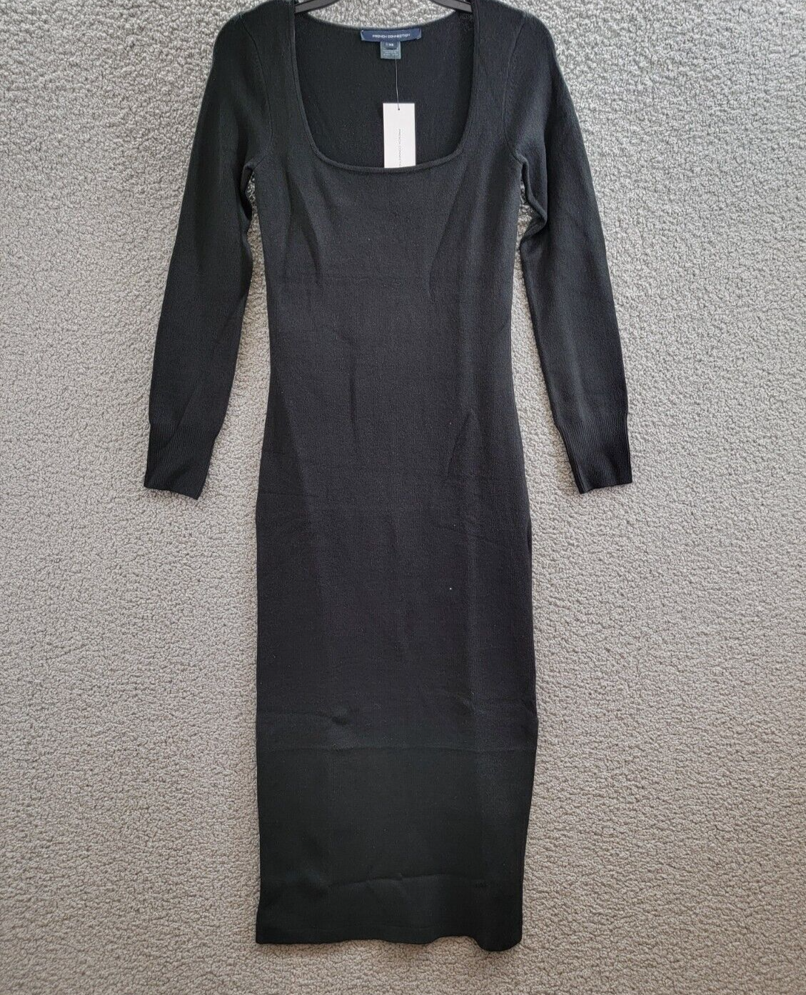 French Connection Babysoft Square Neck Dress Women's XS Black Solid Pullover L/S - Picture 2 of 16