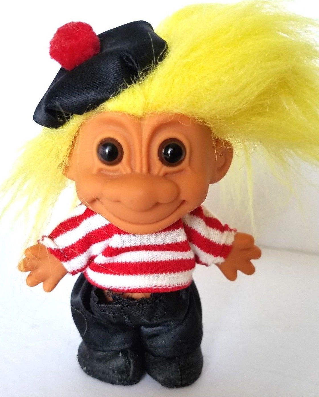 Vintage Troll Doll French Artist w/ Beret by RUSS 5” Yellow Hair Brown Eyes