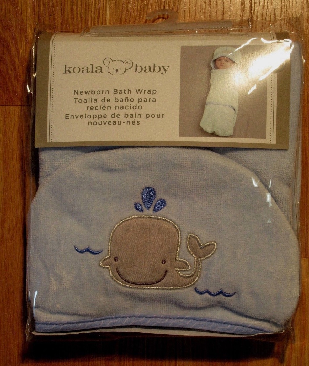 NWT Koala Baby 0-3M Bath Wrap Swaddle Terry Towel Cloth Wrap Blanket Whale Blue