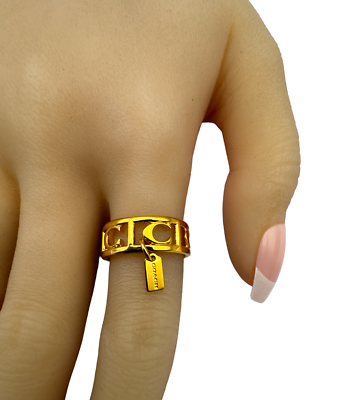 Coach Pierced Logo Classic Signature C Band Gold Tone Ring