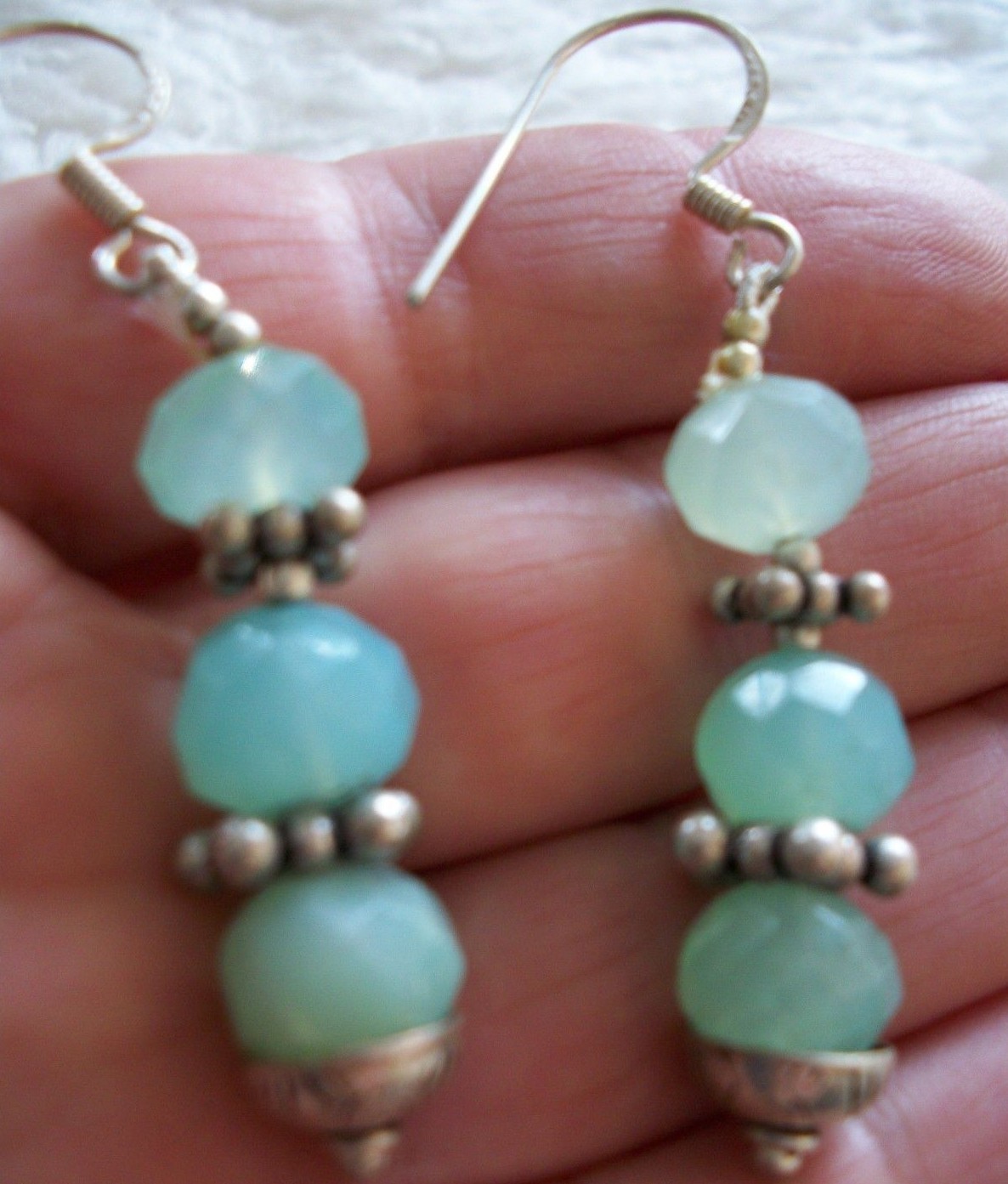 New Aqua Blue Chalcedony Necklace Pierced Earrings Set Stone Tribal Look Gifts