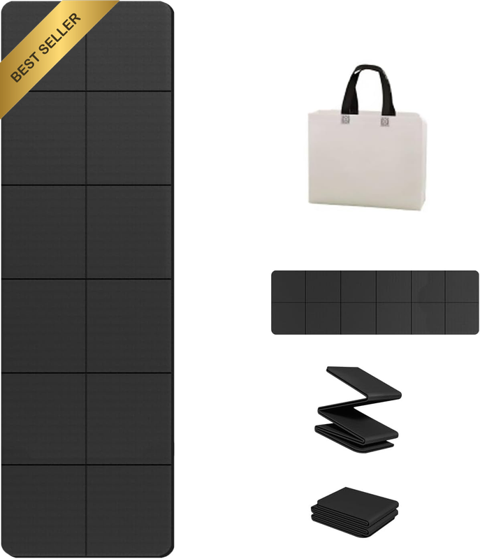 Yoga Mat Non Slip 6MM Folding Travel TPE Exercise Pilates Bag Lightweight