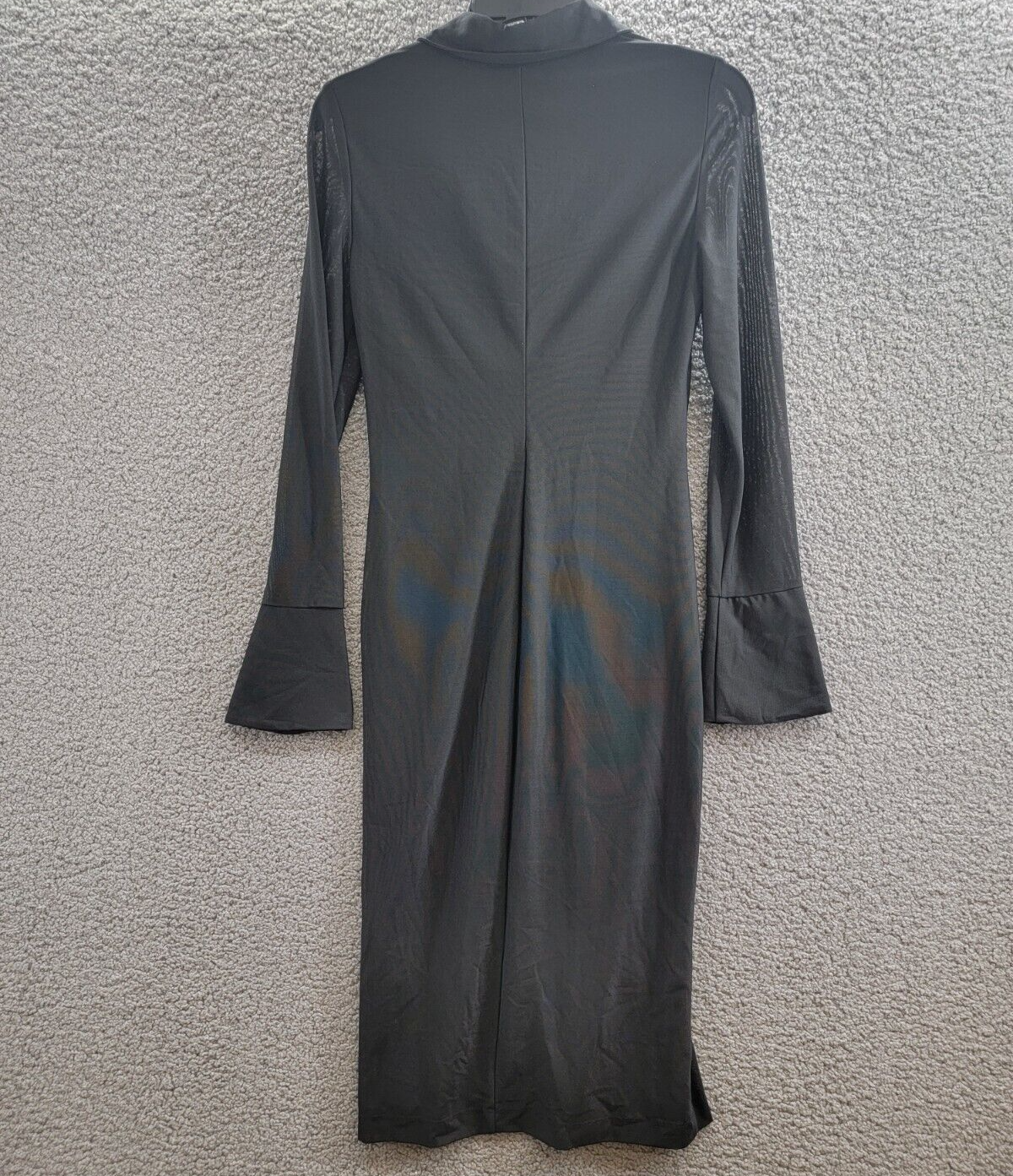 DKNY Collared Mesh-Sleeve Button-Up Shirtdress Women's 2 Black Button/Zip L/S - Picture 11 of 17