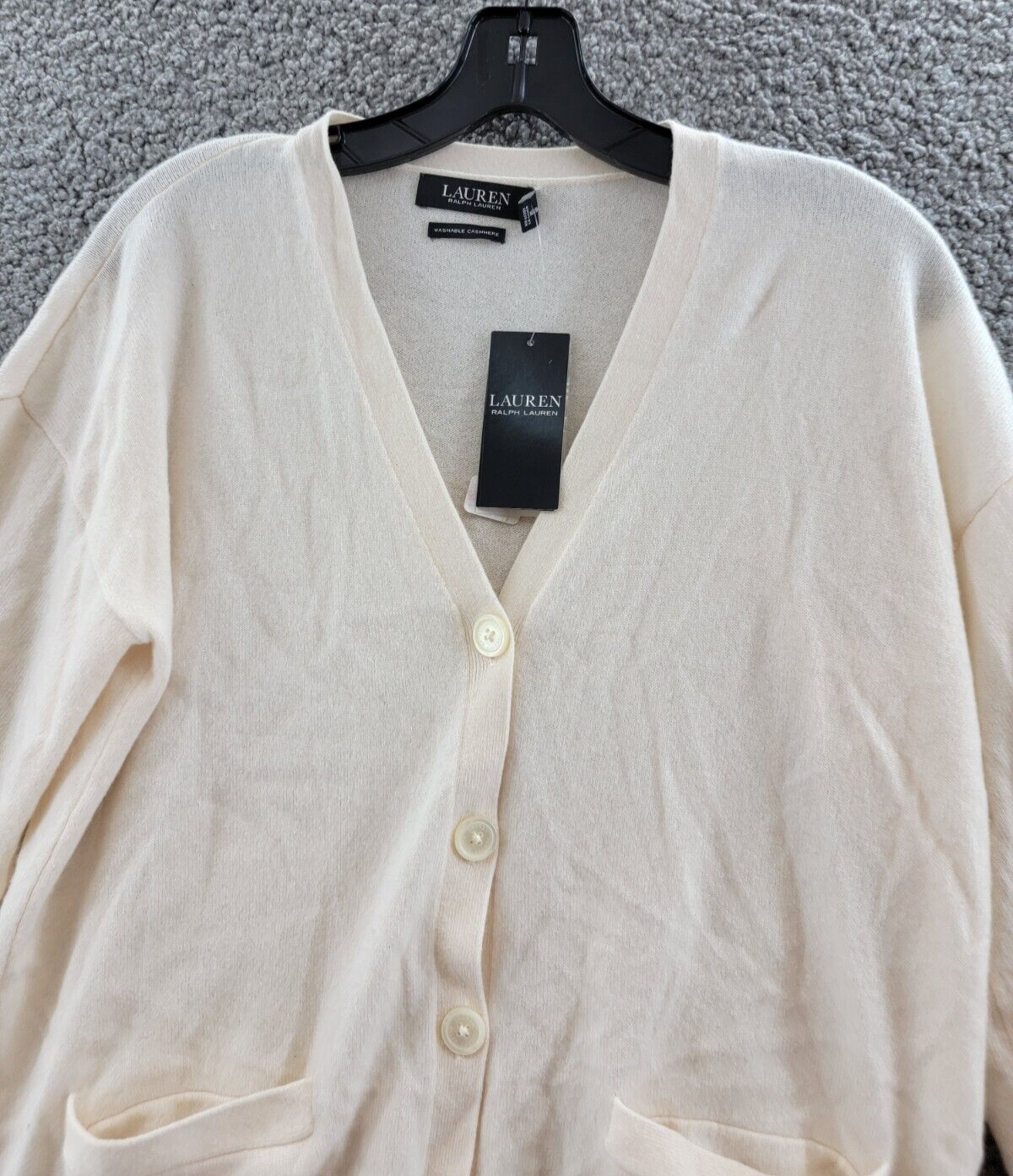 LAUREN RALPH LAUREN Cashmere V-Neck Cardigan Sweater Women's S Winter Cream L/S~ - Picture 3 of 12