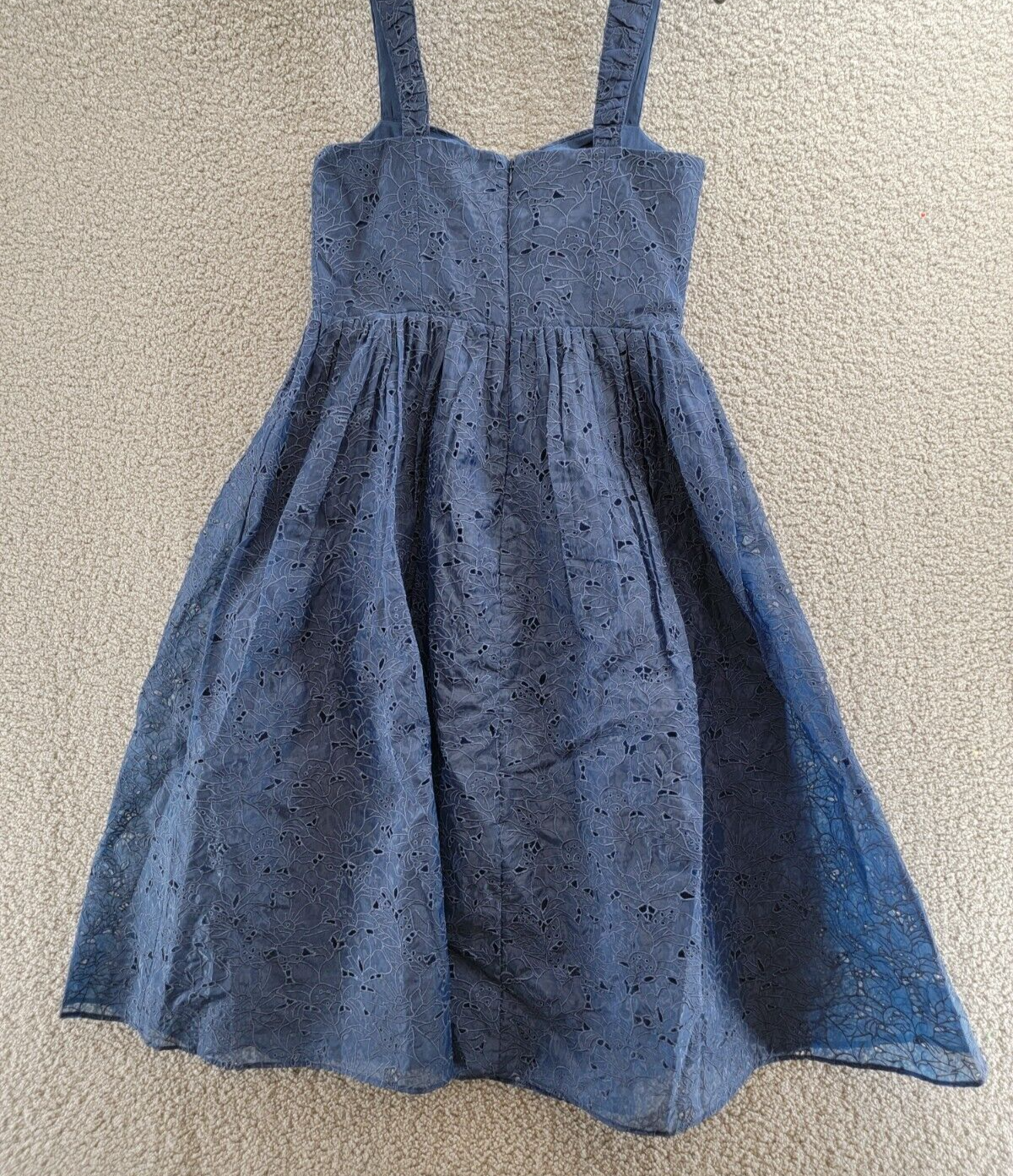 French Connection Embroidered Lace Sleeveless Dress Women's 8 Blue Back Zipped - Picture 8 of 18