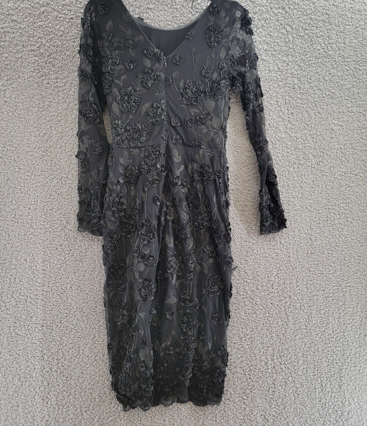 AQUA Long Sleeve Embroidered Dress Women's 6 Black Boat Neck Back Zip Closure - Picture 10 of 17