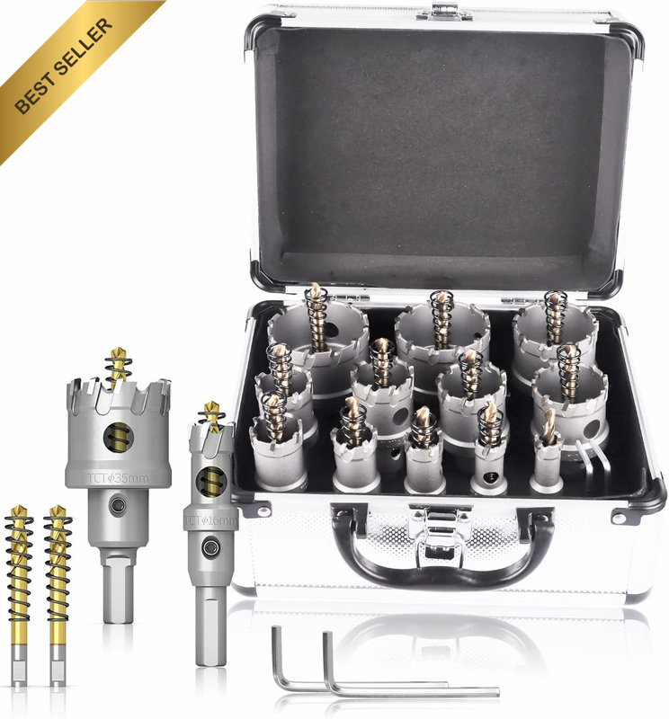 Upgrade Heavy Duty Carbide Hole Saw 14 Pcs,Metal Steel Hole Saw Drill Bit,Tct Ho