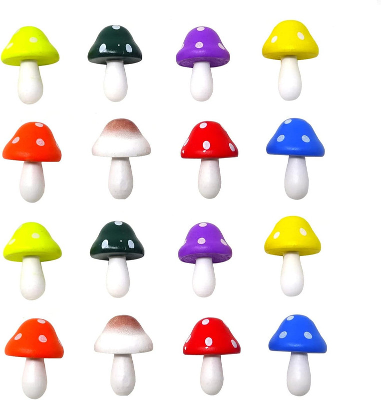 24PCS Wooden Miniature Mushroom Mini Mushroom Figurines Plant Flower Pots