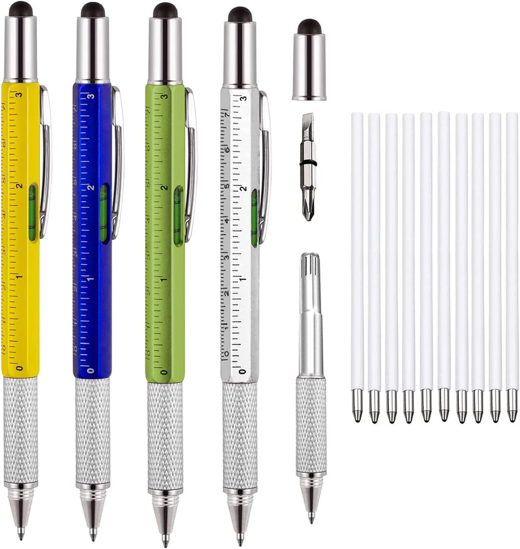 4 Pcs Multitool Pen Gifts for Men, 6 in 1 Cool Gadget with Ruler, Level, Screwdr