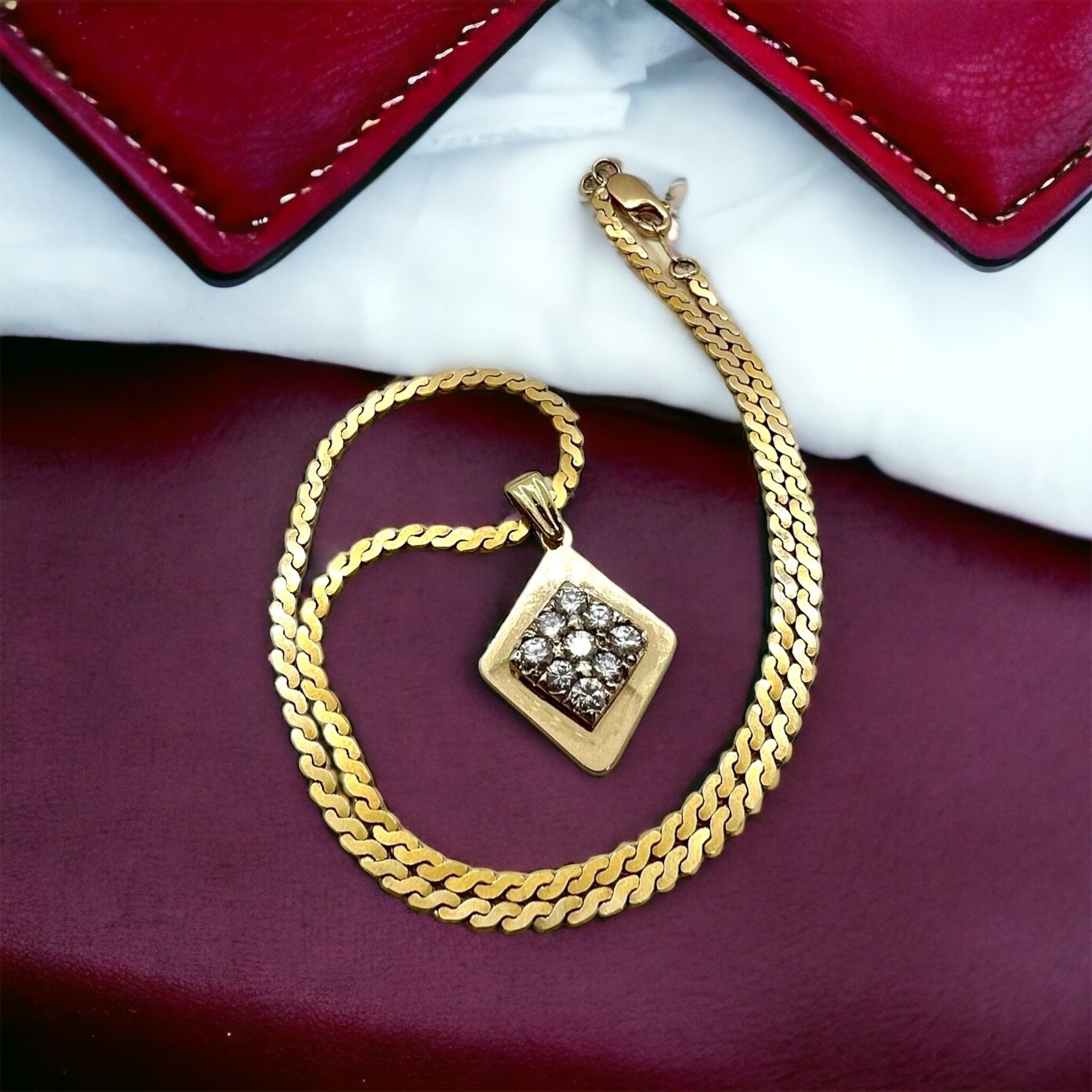 ネックレス・ペンダント Numbering Four Tier Strap Necklace #5769 4BFT310 14K Solid Gold Serpentine Chain w/ .54 Diamond Pendant 14.5