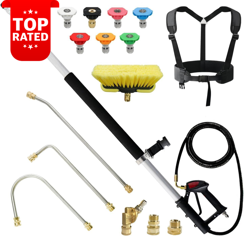 24FT Telescoping Pressure Washer Wand 7 Nozzle Tips Gutter Cleaning Tool