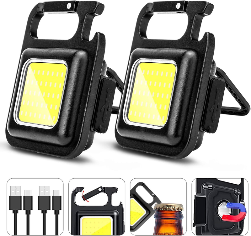COB Work Light Keychain Flashlights 4 Modes 1600Lumen, MINI Emergency Lights wit