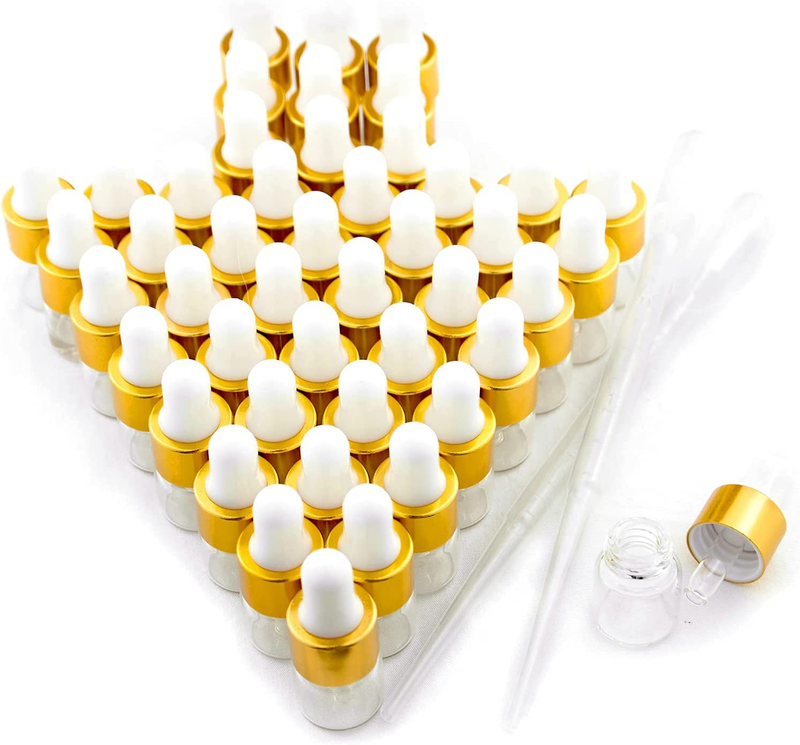 , 1ml Clear Mini Dropper Bottles With 2 Pcs Plastic