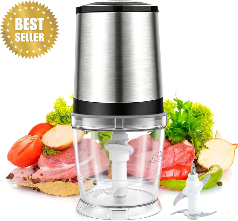 Electric Food Chopper 600Ml, 500W Stainless Steel Quad Blade Food Processor, 2-S