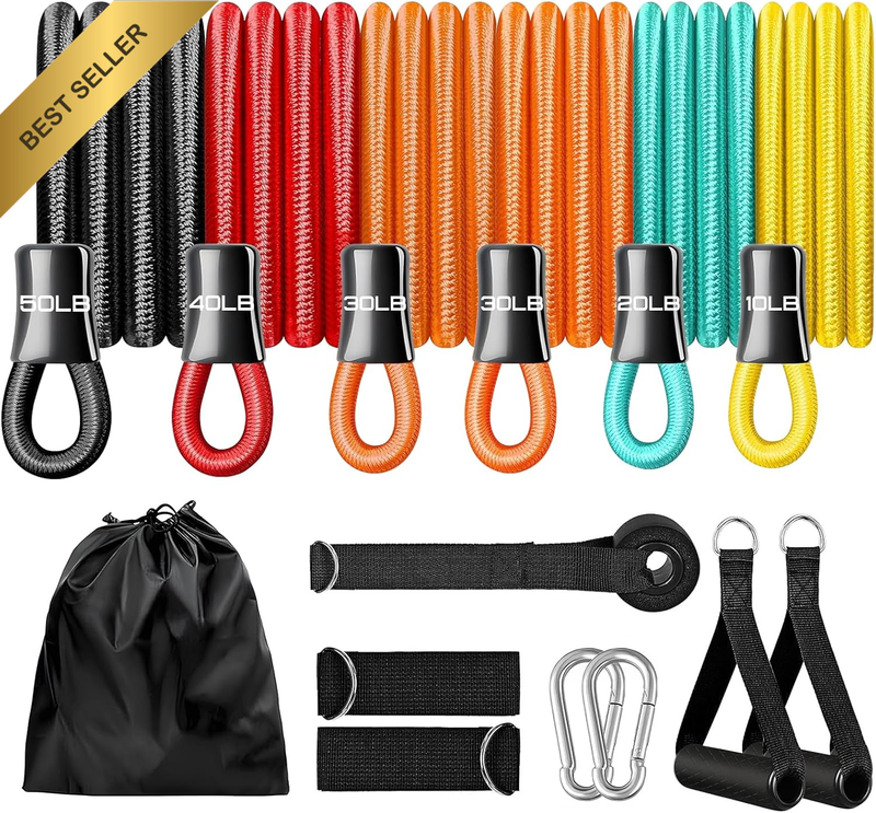 Resistance Bands Set 15PCS, Workout Exercise Bands with Door Anchor, Ankle Strap