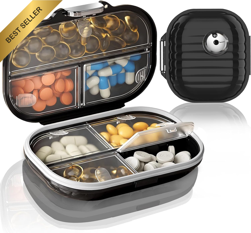 2 Pcs Daily Pill Organizer, 7 Compartments Portable Pill Box, Travel Pill Case f