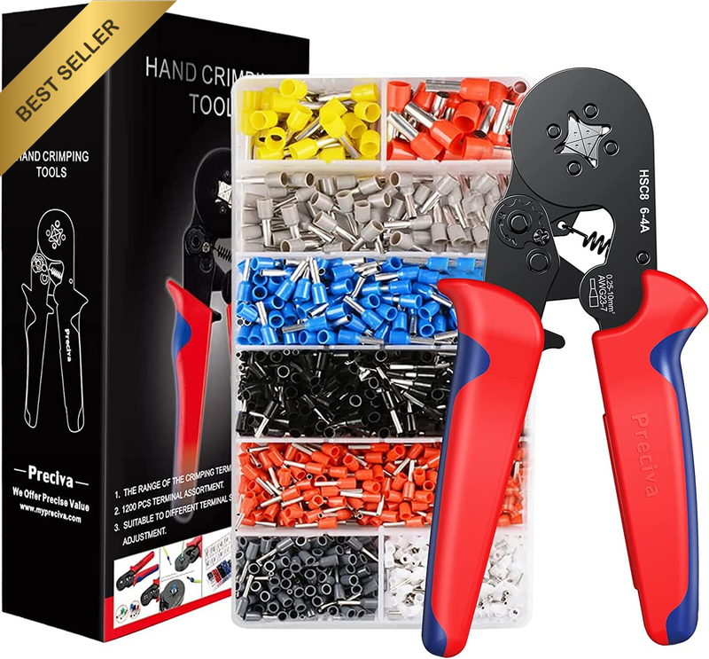 Ferrule Crimping Tool Kit,  AWG23-7 Self-Adjustable Ratchet Wire Crimping Tool K