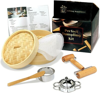 AUCG - Dumpling Cookware Set - Bamboo Basket with Dumpling Mold and Cutter BEST 