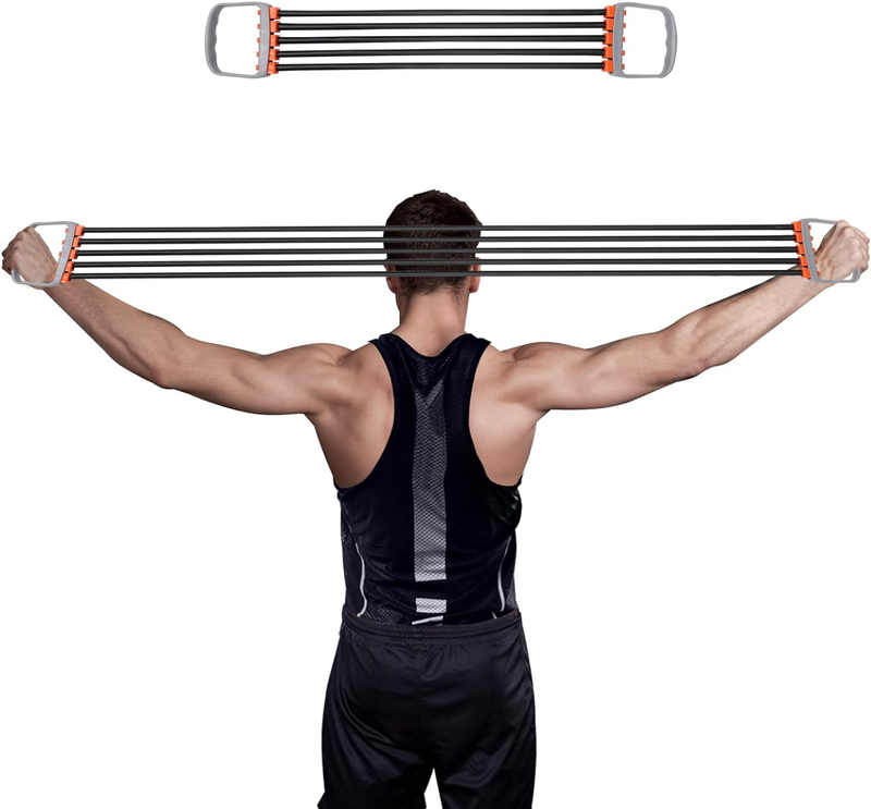 Chest Expander, 5 Tubes Adjustable Arm Strength Trainer, Bac