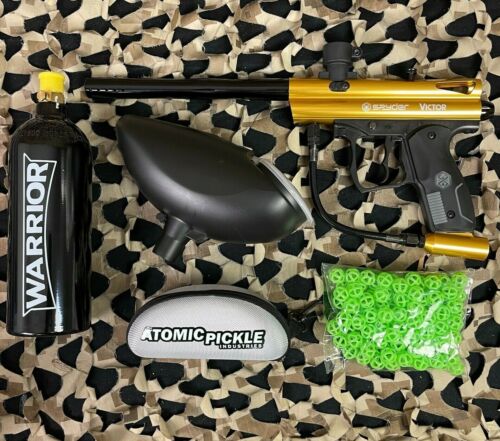 NEW Kingman Spyder Victor Atomic Pickle Indoor Paintball Gun Package -Gloss Gold