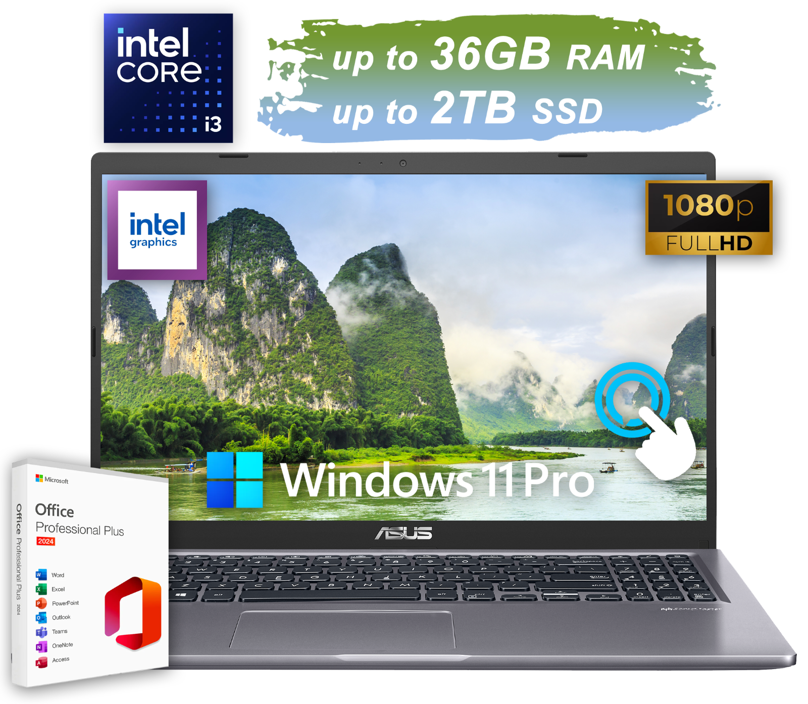 ASUS Vivobook Laptop Office 2024 15 Touch Intel i3 Upto 36GB RAM