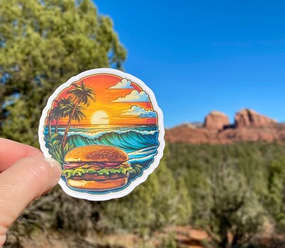 2'' Paradise and Cheeseburger, Sticker, tropical, beach, birthday, gift, island