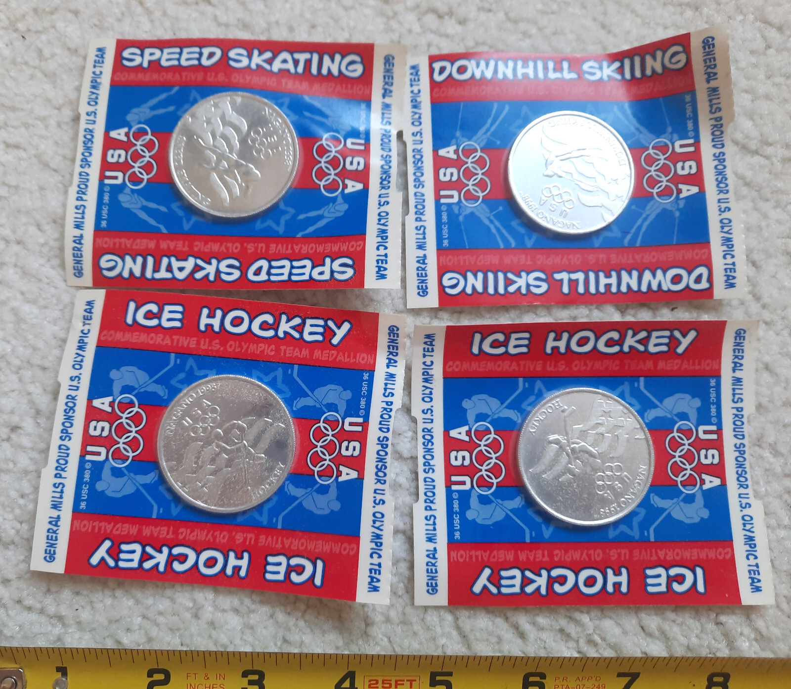 4 NEW MEDALLION 1998 NAGANO GENERAL MILLS USA OLYMPICS NIP