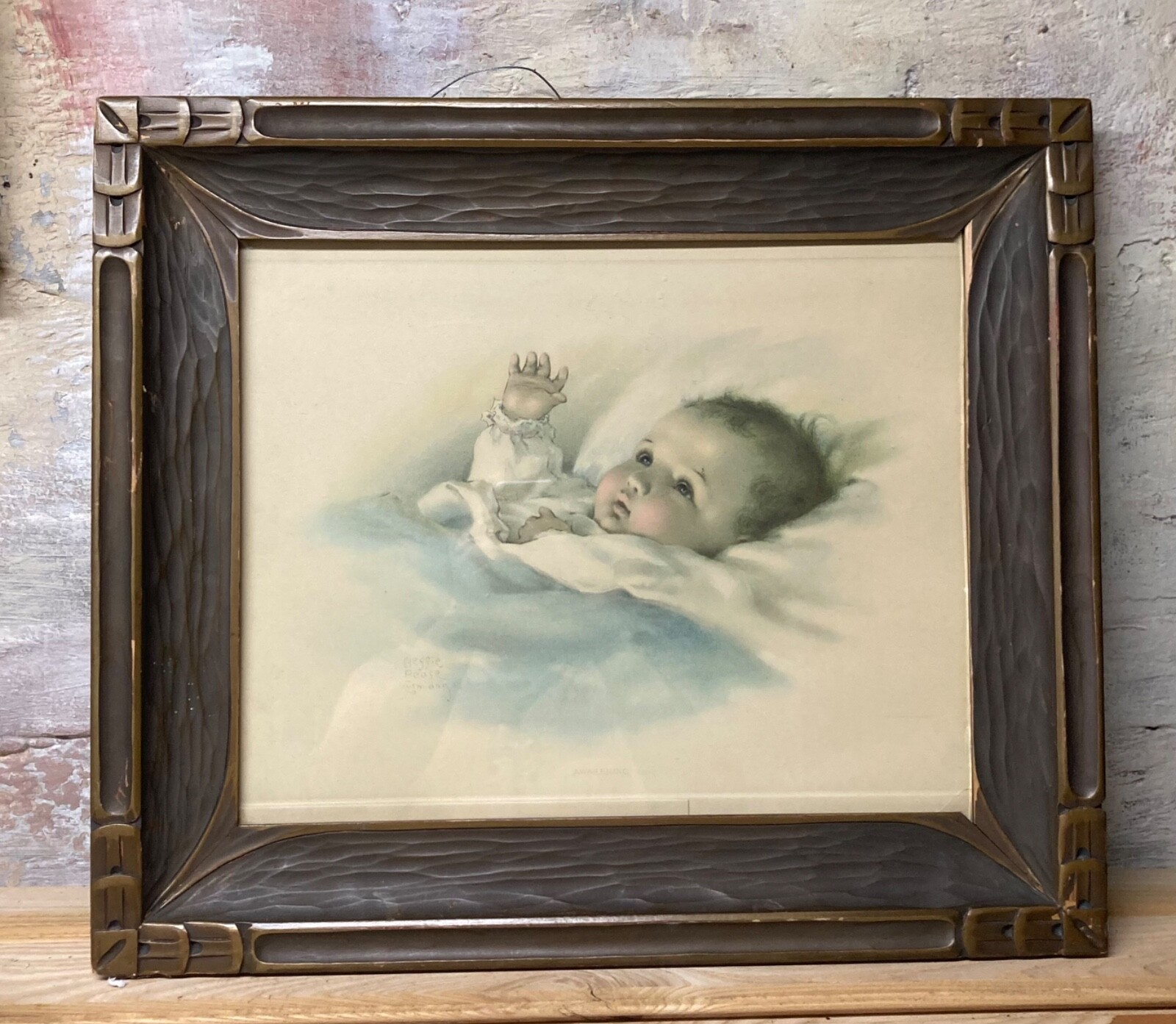Vintage Bessie Pease Gutmann AWAKENING Framed Baby Print 18