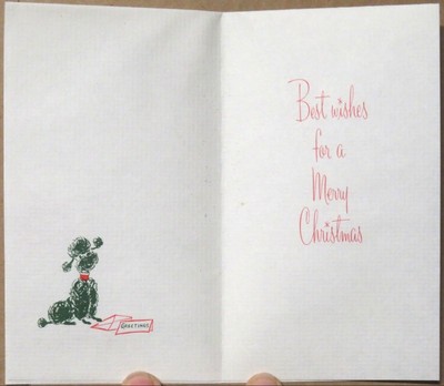 Vintage Christmas Card UNUSED MCM Glitter Adorable Poodle Checking Mailbox Gifts