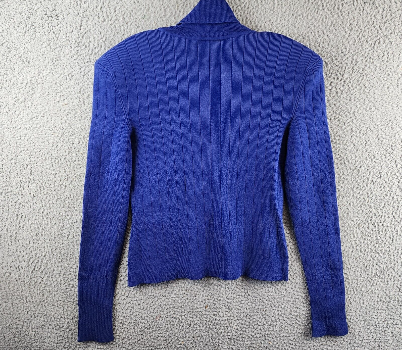 BALMAIN Knit Gold Button Sweater Women's 46 Blue Roll Turtleneck Pullover L/S - Picture 12 of 14