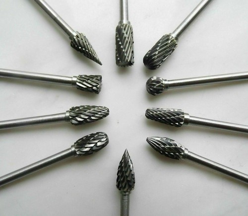 10pcs 1/8" Tungsten Carbide Burr Rotary Drill Bits Tools Cutter Files Set Shank