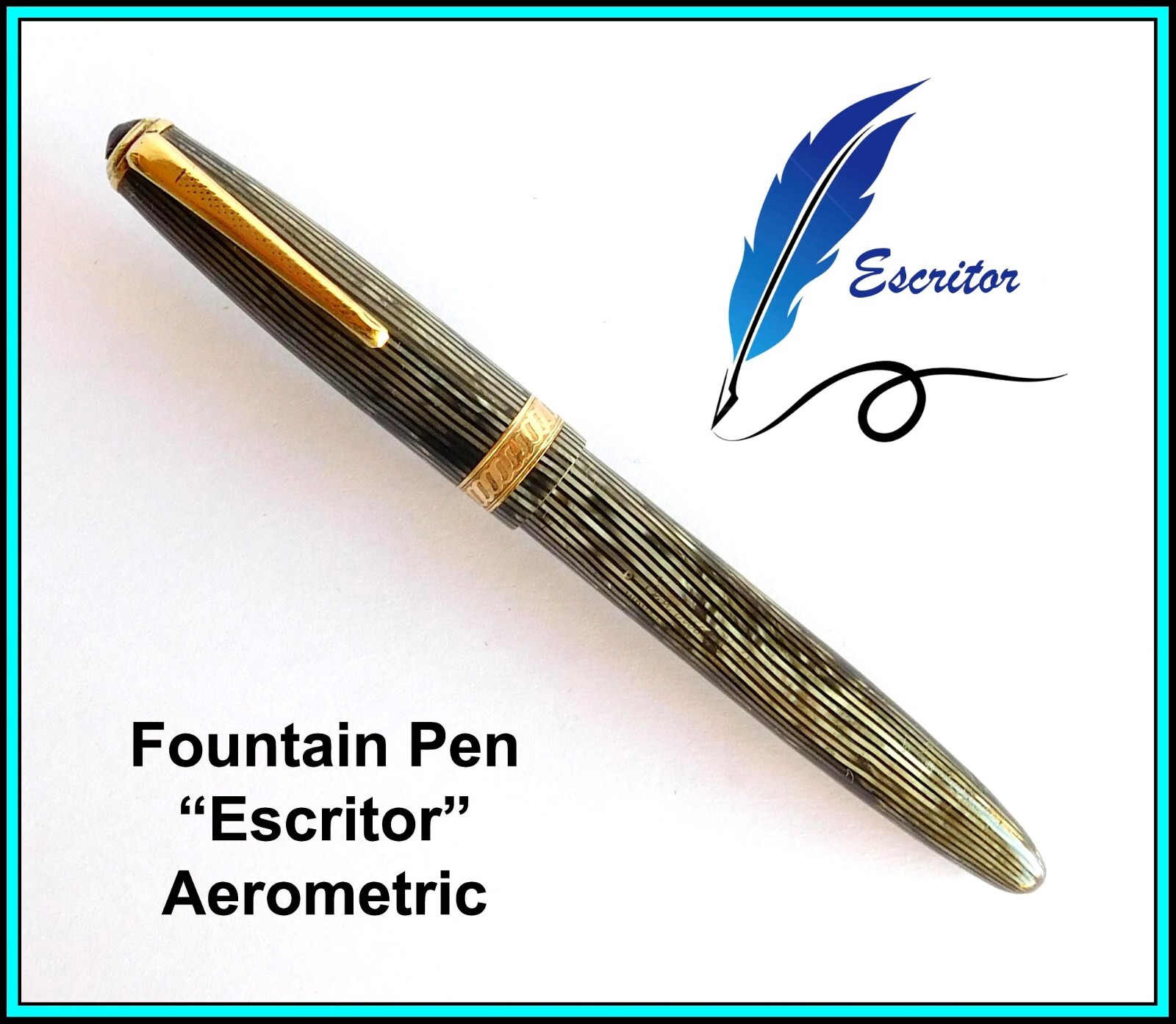 Vintage ESCRITOR Fountain Pen - Green & Gray Striped