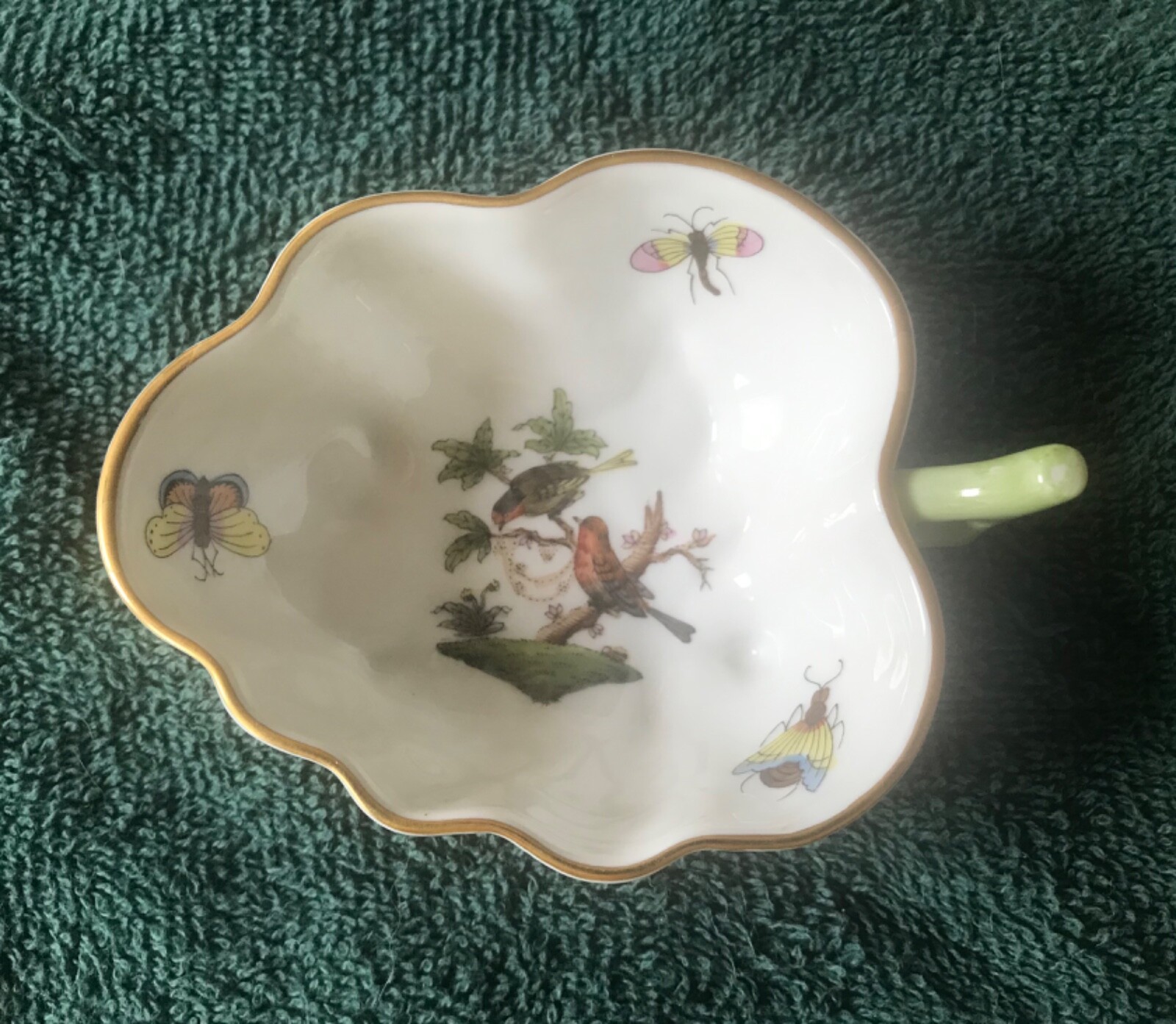 Vintage HEREND Hungary Hand Painted Porcelain Leaf Birds