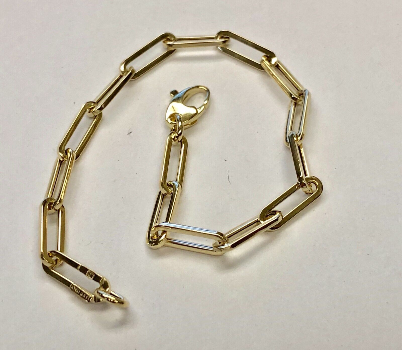Pre-owned Link 14kt Yellow Gold Lite Paperclip Cable  Chain Bracelet 7.5" 2.5 Grams 4.2mm In No Stone