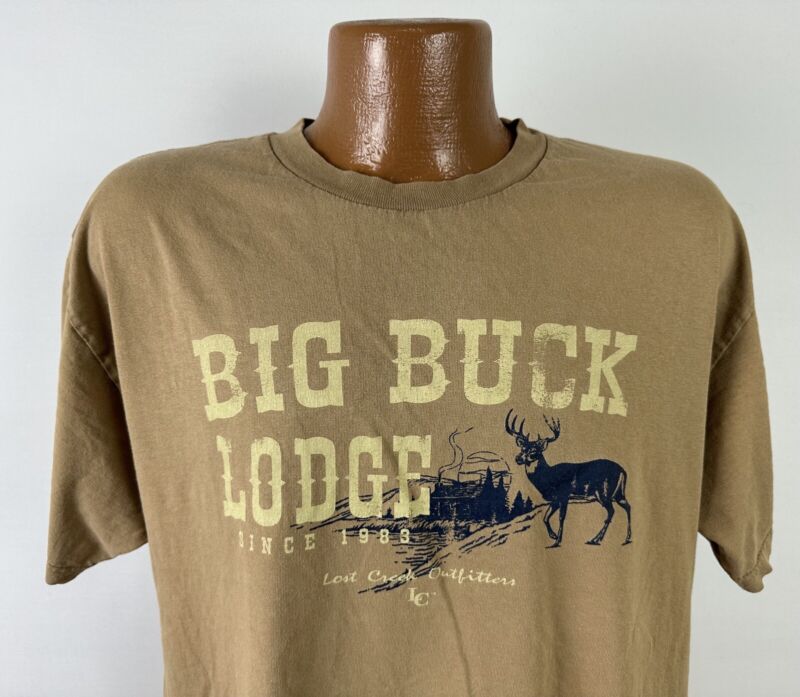 Vintage 90s Lost Creek Outfitters T-Shirt Large Big Buck Lodge 