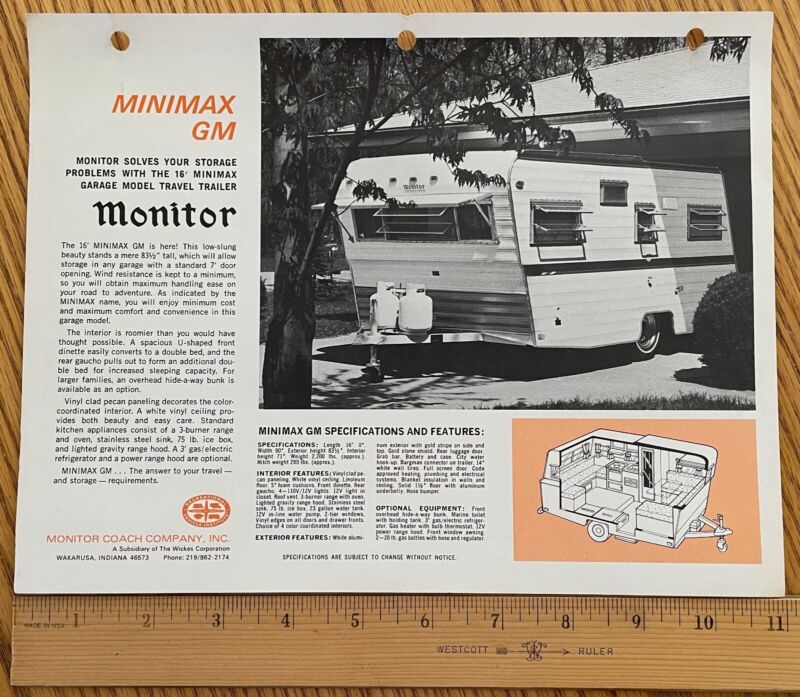Vintage MONITOR Minimax & GM Travel Trailer Camper Dealer Sales Brochure Catalog