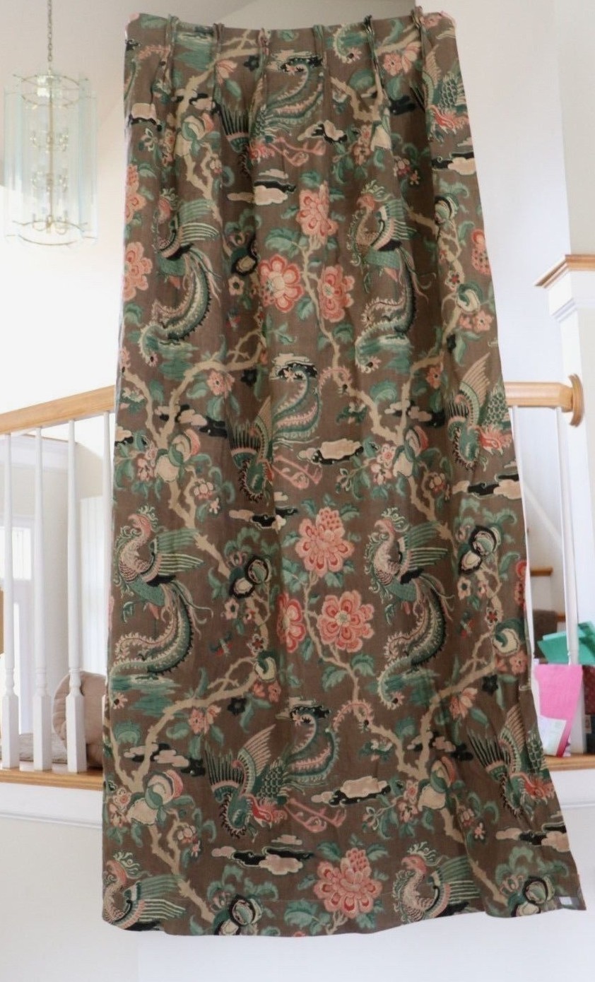 Stunning Vintage c1930-40s Chinoiserie Bird Printed Linen Curtain Panel~82