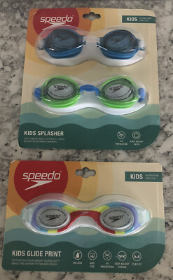 X 3 Speedo Kids 3-8 Splasher & Glide Goggles UV Protect Blue-green & Rainbow NEW