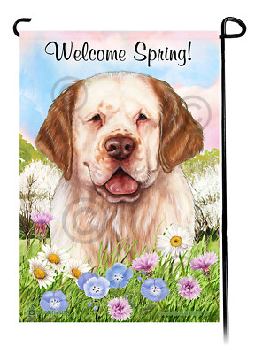 Clumber Spaniel Welcome Spring Garden Flag