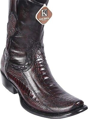 Pre-owned King Exotic Cherry Ostrich Leg Western Boot Side Zipper Mid Calf Ee+