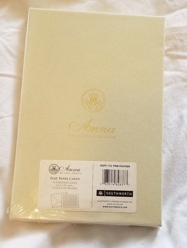 Anna by Anna Griffin Flat Panel Cards Boxed set Pink Feather NIB Stationary